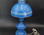 17” Vintage Toleware Blue White Metal Table Lamp 60s MCM Desk Nightstand... - $49.49