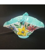 Vintage Italian Pottery Scalloped Floral Basket Blue Italy Hand Painted ... - $21.65 CAD