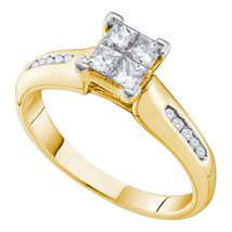14k Yellow Gold Princess Diamond Cluster Bridal Wedding Engagement Ring 5/8 Ctw - £1,166.04 GBP