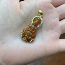 14K Real Gold Natural Red Jade Guanyin Kwan Yin Female Buddha Pendant Diamond - £1,370.59 GBP