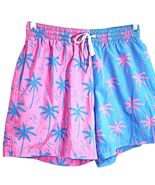 CHUBBIES Swim Trunks Pink/Blue M Palm Tree Print 5.5" Mesh Lined Shorts - $19.79