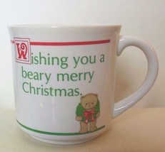 Vintage Christmas Teddy Bear Mug Bonjour  Emotions Matel 1986 - £11.94 GBP