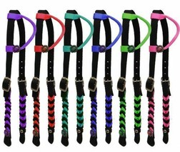 Western Saddle Horse Braided Nylon Bridle Headstall w/ Reins in Many Col... - £21.19 GBP