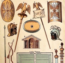 Weapons And Banners Military 1886 Victorian Lithograph Caesar&#39;s Gallic W... - $24.99