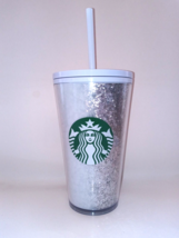 Starbucks Silver Glitter  Siren Logo Cold Cup  16oz White Straw And Lid New - $15.00