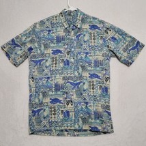 Vintage Maui Sunset Mens Hawaiian Shirt Sz S 3 Button Pullover Blue Island Theme - £28.67 GBP