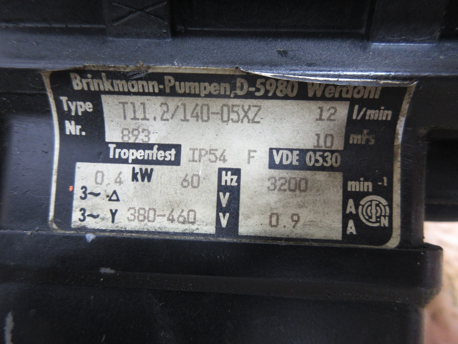 BRINKMANN PUMPEN COOLANT MOTOR PUMP T11.2/140-05XZ NR 893 IP54 F VDE 0530 EACH 1 Item image 5