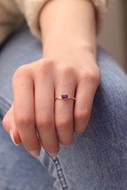 14K Yellow Gold Genuine Amethyst with Diamond Ring February Birthstone GiftWoman - £950.89 GBP