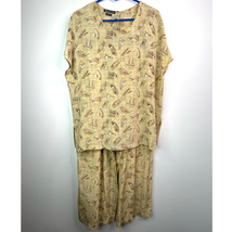 Theomiles Womens Size 14 Silk Pajama Set 2 Pc Top Pants Hat Novelty Vintage - £23.72 GBP