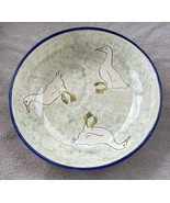 Hand Painted Pottery Art Large Serving Bowl Blue Rim Ducks Spongeware Si... - £21.62 GBP