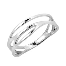 Modern Open Lines Wave Band Sterling Silver Ring-10 - £13.77 GBP