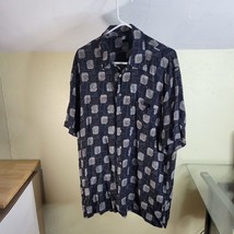 Mens Haupt Short Sleeve Button Front Shirt Black/Tan Abstract Print Size... - $22.10