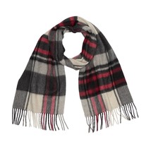 Phenix Men&#39;s 100% Cashmere Tartan Plaid Pattern Fashion Fringe Scarf Grey Red - £22.51 GBP