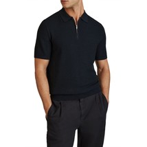 Reiss Mens Ivor Textured Half Zip Polo Sweater Cotton Blend Navy Blue M - $33.73