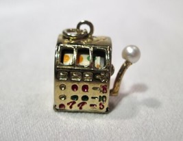 Vintage Sterling Silver Pearl Enamel Handle Slot Machine Charm K1586 - $59.40