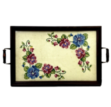 Vintage Completed Cross Stitch Wooden Tray - Welcome - Serving or Wall D... - $29.69