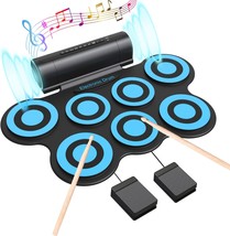 Electronic Drum Pad For Kids - 7 Pads Roll Up Electric Drum Kit, Blue - $51.99