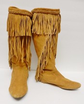 Sam Edelman Utah Boots Moccasins Pull On Camel Suede Western Tribal Fringe 7.5 - £55.11 GBP