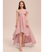 Blush A-line One Shoulder Asymmetrical Chiffon Junior Bridesmaid Dress - £85.89 GBP