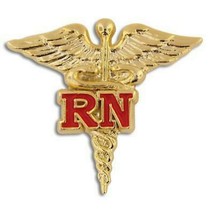 Rn Registered Nurse Gold Caduceus Red Medical Badge Pin - £18.16 GBP