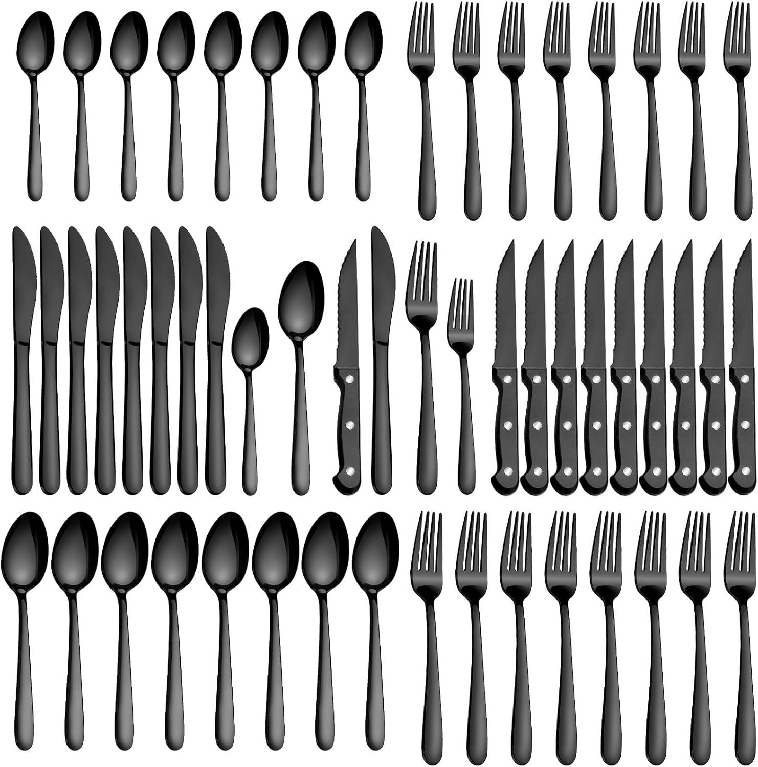 Pleafind 48-Pieces Black Silverware Sets For 8, Flatware Set With Steak ... - $39.93