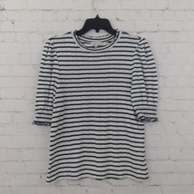 Lucky Brand Top Womens Medium Striped Casual Nautical Puff Sleeve Ruffle Crew - £13.89 GBP