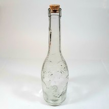 VTG Clear Glass 12&quot; Wine Bottle Decanter Carafe Olive Oil Grape Leaf Vase w Cork - £33.58 GBP