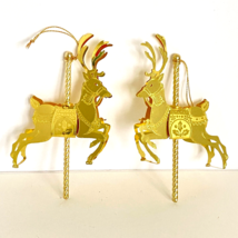 Reindeer Carousel Christmas Ornaments Gold Tone Metal Set of 2 - £16.02 GBP