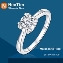 NeeTim Real 3 Carat Moissanite Diamond Wedding Rings For Women White Gold Plated - £52.09 GBP