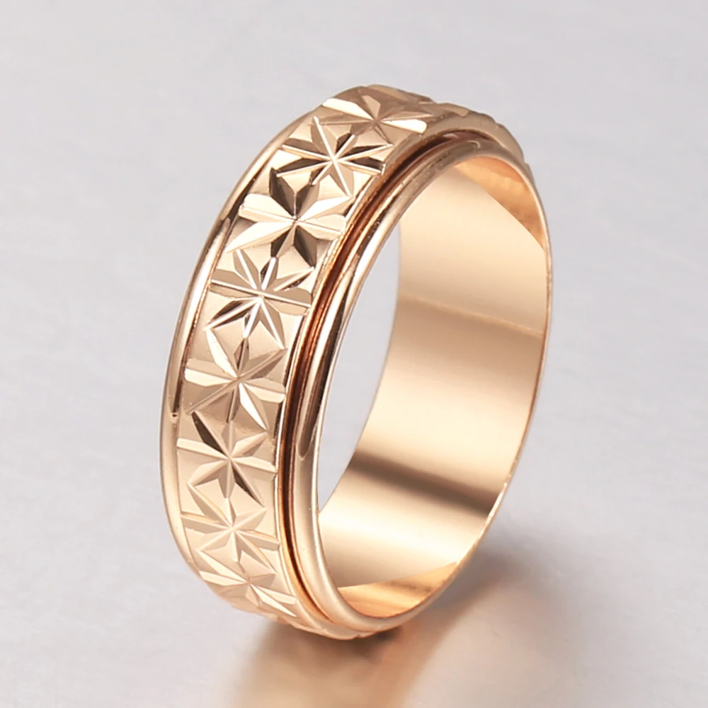 New 6mm 585 Rose GolSpinner Rings For Women Girl Rotatable Carved Wedding Party  - $17.30