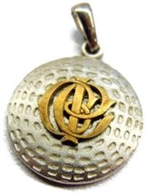 &quot;CEI&quot; Flat Golf Ball 2 Tone Pendant Charm Patina Vintage Sterling Silver 925 - £27.18 GBP
