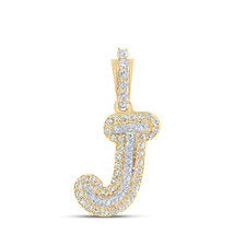 10kt Yellow Gold Mens Round Diamond J Initial Letter Charm Pendant 1/6 Cttw - £184.76 GBP