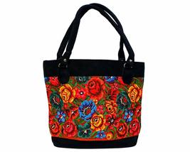 Multicolored Floral Huipil Embroidered Black Vegan Suede Tote Purse Bag - Womens - £23.26 GBP