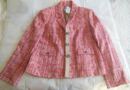 CARLISLE Pink Tweed Button-down Jacket Cotton, Silk, Wool, Viscose Size 12 - $74.25
