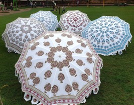 Lot Of 5 pc Set Block print Umbrella 72&#39;&#39;Sun Shade Beach Umbrella,Beautiful Uniq - £647.47 GBP