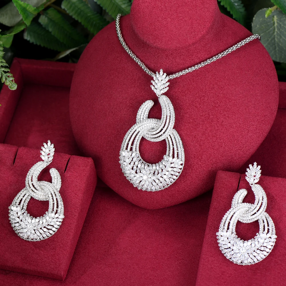 New Luxury Bridal Wedding Big Sparkling Long Pendant Earrings Necklace Jewelry S - £73.27 GBP