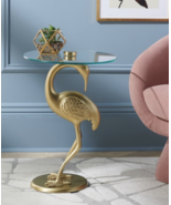 ANTHROPOLOGIE STYLE PAVO Gold Bird Ibis Crane  Accent Side Table NEW - £148.72 GBP