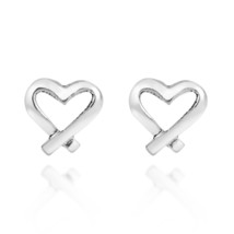 Dancing Ribbons Open Hearts .925 Sterling Silver Stud Earrings - £6.01 GBP