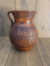 Vintage Handmade Red Clay Terracotta Pottery Pitcher Made In Greece 8.5 in tall - £34.37 GBP