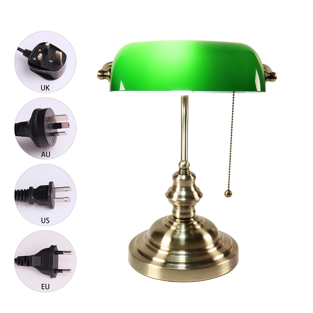 Classical e27 banker table lamp green glass lampshade cover with switch desk lights for thumb200