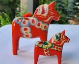 2 Vintage Swedish MCM Wooden Dala Horses Hand Carved &amp; Painted 3&quot; &amp; 5&quot; R... - $54.44