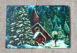 Mark W Sotak Quiet Snowfall Christmas Card Rustic Church Pine Trees Winter - £4.67 GBP
