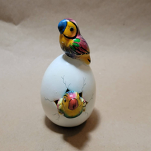 Tonala Pottery Hatched Egg Double Bird Parrot Pink Blue Hand Painted Signed 139 - £11.66 GBP