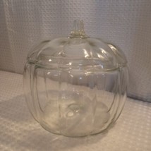 Anchor Hocking Clear Glass Pumpkin Candy Cookie Jar Canister Lidded Halloween - £14.16 GBP