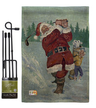 Snow Golfing Santa Burlap - Impressions Decorative Metal Garden Pole Flag Set GS - £27.06 GBP
