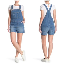 Frame Le Garcon Cutoff Denim Short Overalls Shortalls Islet Blue Large Raw Hem - £119.66 GBP