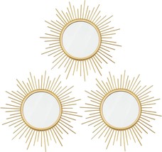 Sunburst Gold Uaussi 3 Pack Metal Wall Mounted Mirrors Bling Home Decorative - £33.53 GBP