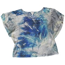 Seven7 Luxe Women&#39;s Shirt 22 24 Blue Gray Silver Leaves - £11.11 GBP