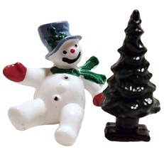 Snowman Figurine and Pine Christmas Tree Miniature Model Train Decor Hol... - $9.79