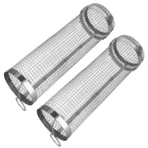 2Pcs 3.42x11.61Inch Portable BBQ Rolling Basket Round Stainless Steel Grill Mesh - £23.15 GBP